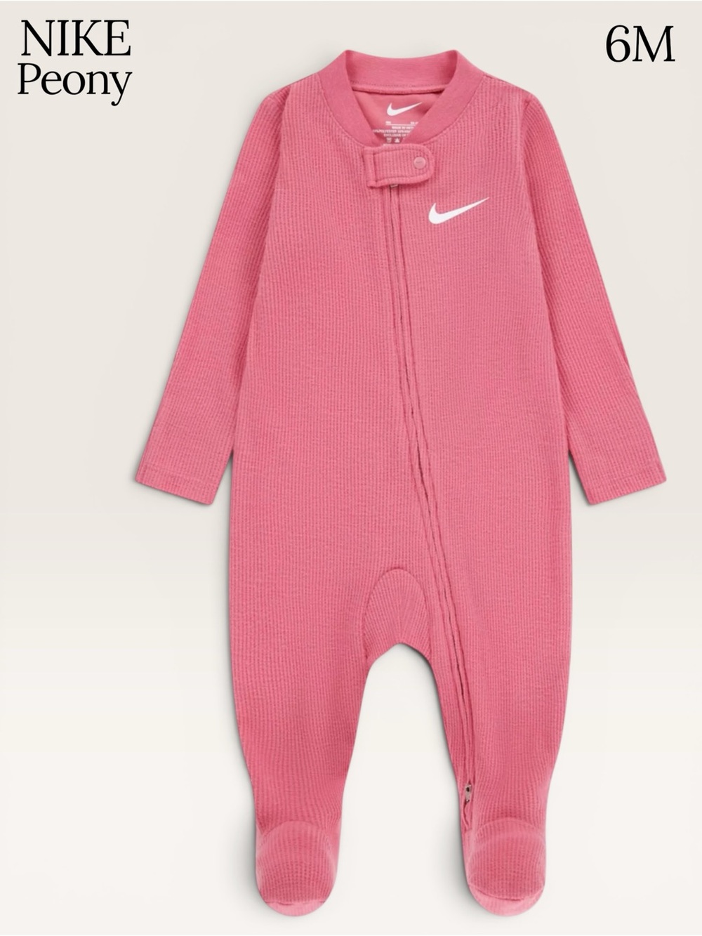 +NWT Nike Peony Pink Waffle Knit Zip Footed Sleeper 6 Months